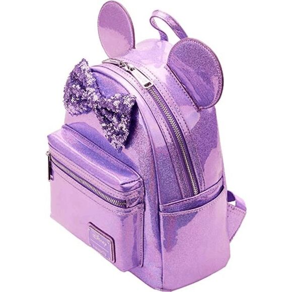 Loungefly Disney Minnie Mouse Purple Holographic + Sequin Bow Mini Backpack main image 5
